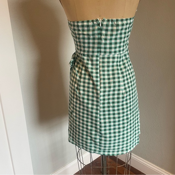 SHEIN- SZ M Green White VCAY Buffalo Plaid Frill Trim Wrap Knot Side Tube Dress - Picture 3 of 7